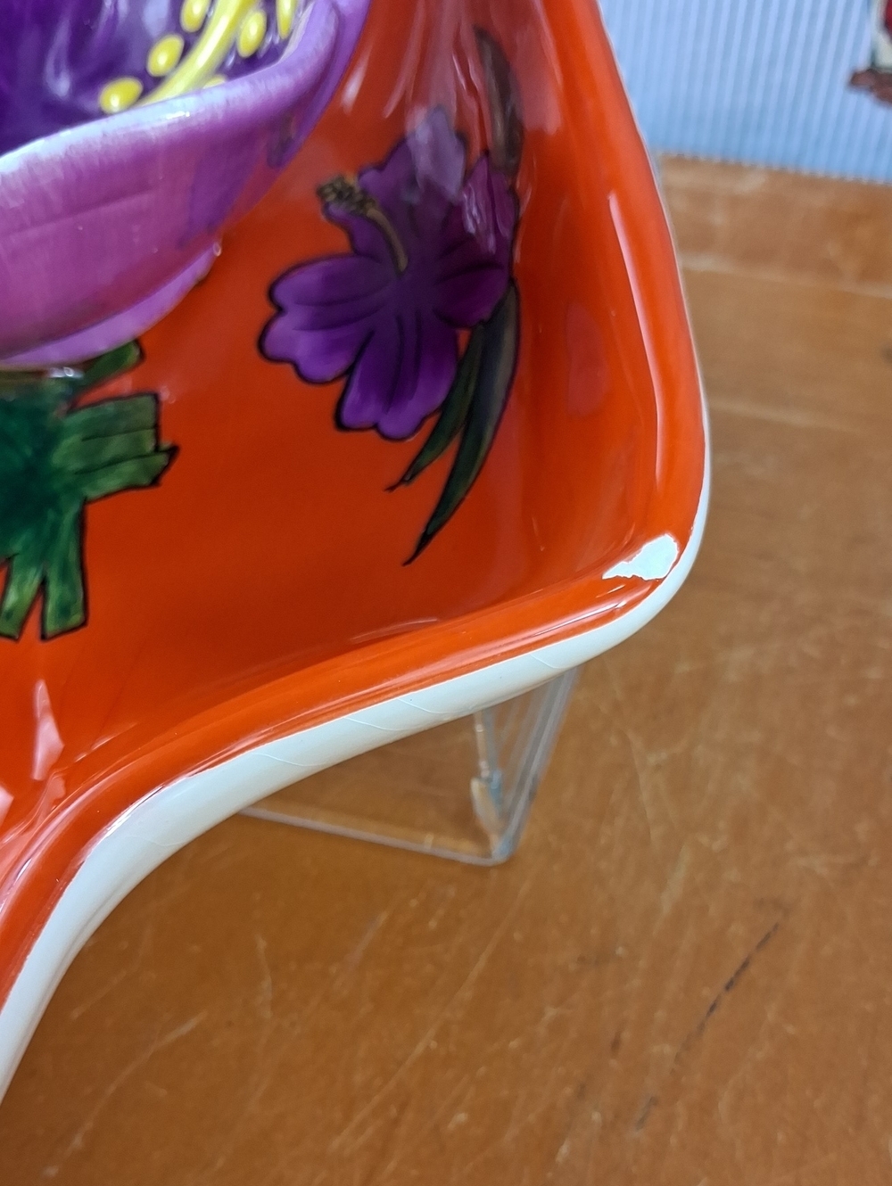 Ceramic Hawaiian Shirt Hibiscus Floral Patteren Med Sz Chip & Dip Food Platter - Picture 4 of 5